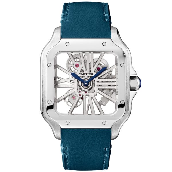 Santos de Cartier Large Skeleton Steel Blue Strap Watch