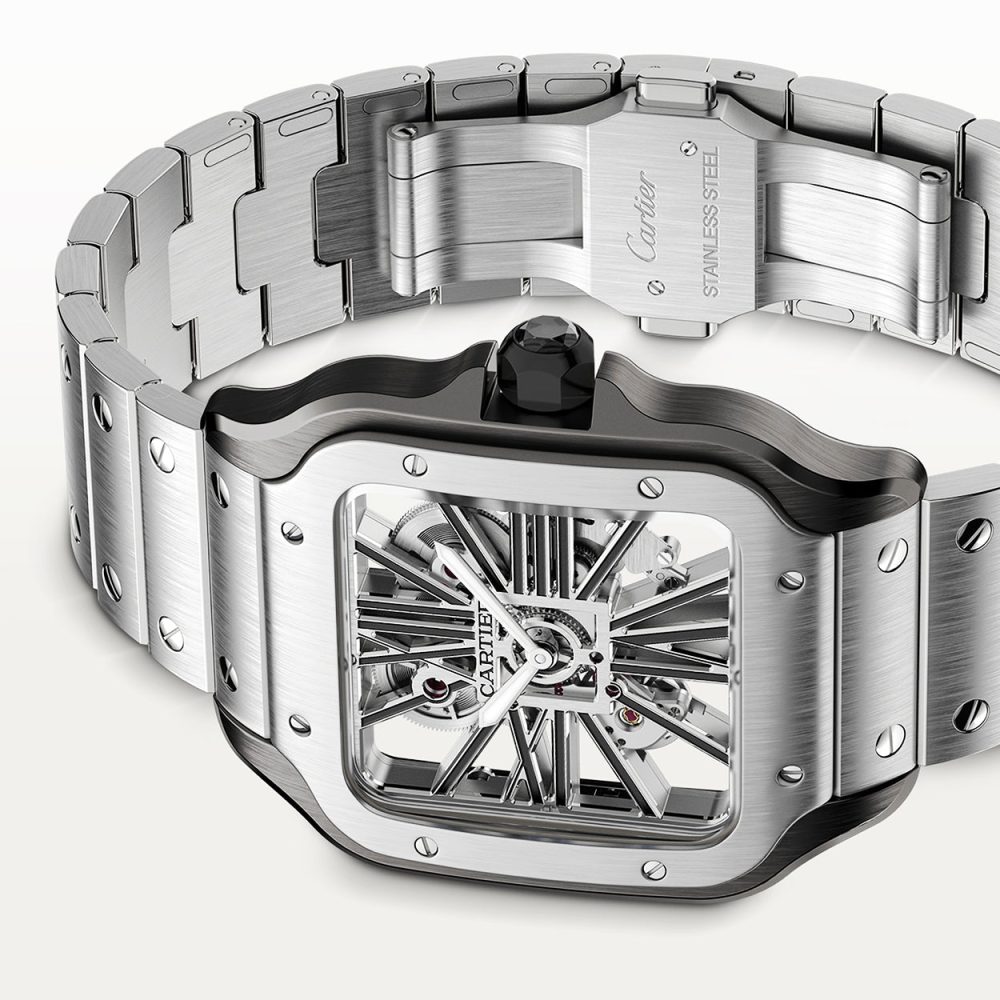 Santos de Cartier Large Skeleton Steel & Black ADLC Watch