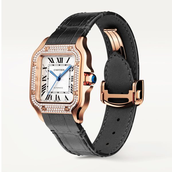 Santos de Cartier Medium Diamond Set Automatic 18ct Rose Gold Watch