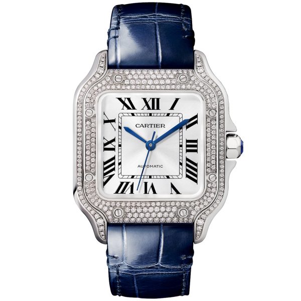 Santos de Cartier Medium Diamond Set Automatic 18ct White Gold Watch