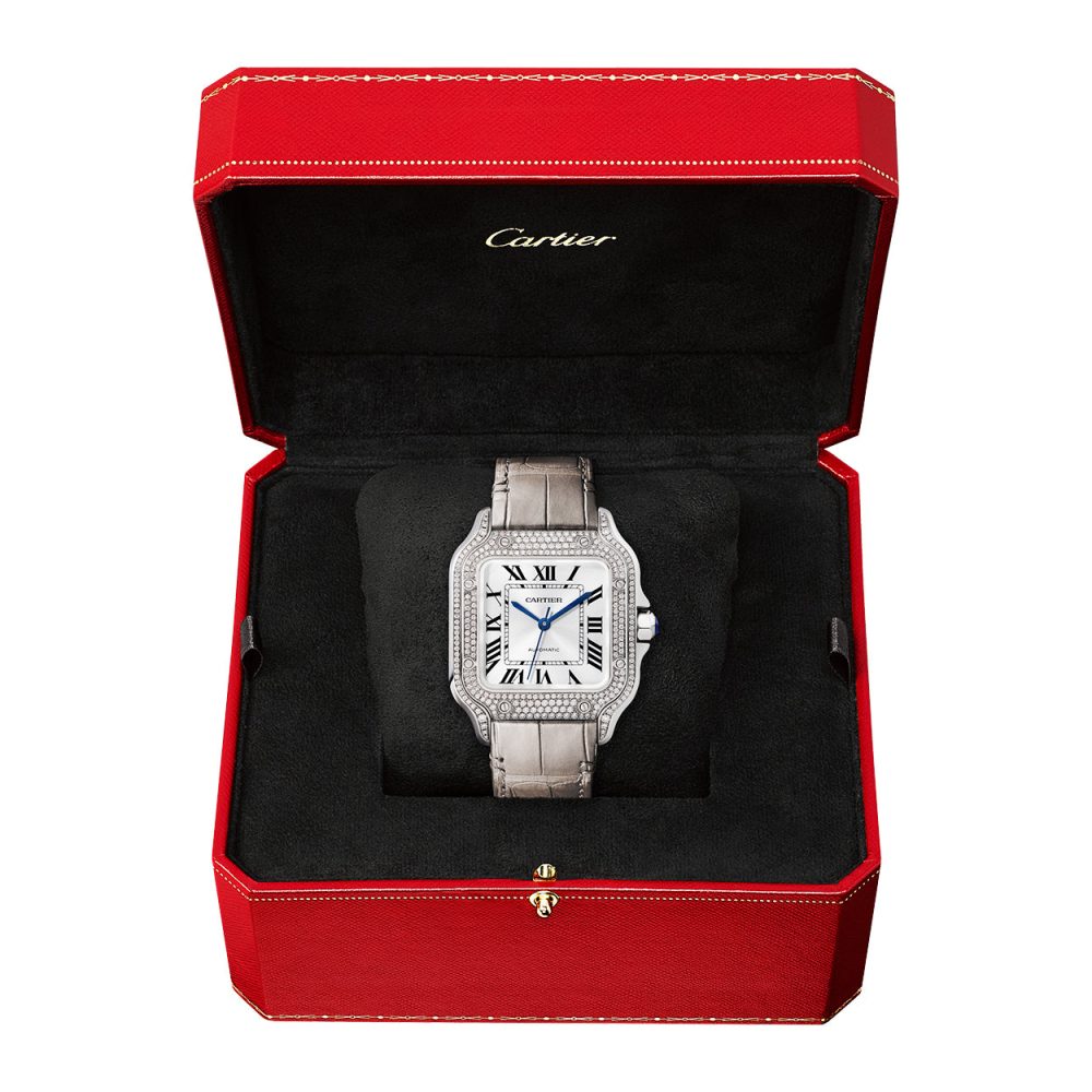 Santos de Cartier Medium Diamond Set Automatic 18ct White Gold Watch