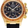 Rolex Daytona Yellow Gold Orange Sapphire Bezel Black Dial 116588SACO