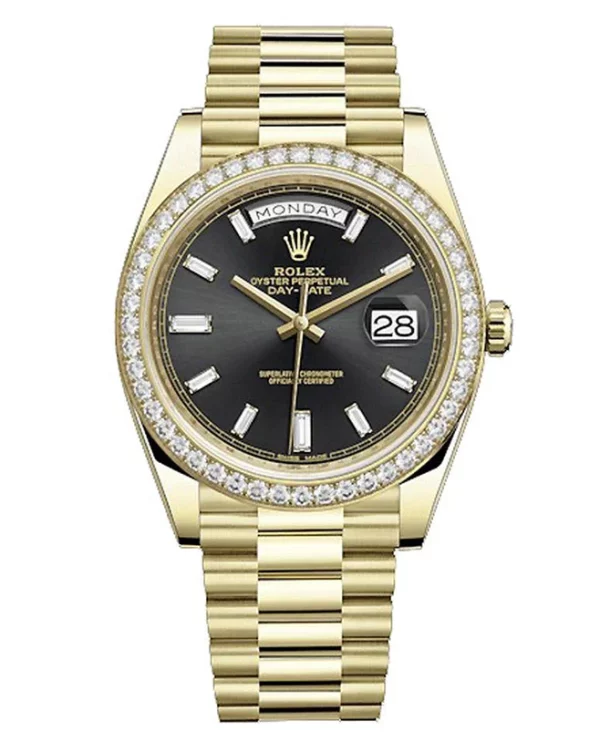 Rolex Day-Date 40 Presidential 228348 Diamond Bezel Baguette Diamond Black Dial